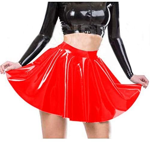 Plus Size PVC A-line Pleated Skirt Ladies High Waist Short Skirt