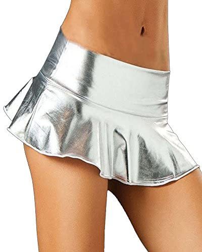 5 Colors Women's Sexy Skirt Ruffle Pleated Shiny Metallic Exotic Mini Skirt