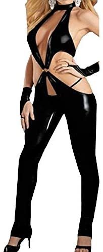 Sexy Black Low Cut Women's Catsuit Crotchless Bodysuit Fetish Lingerie