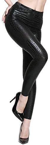 Faux Leather Snakeskin Pattern Leggings Women Punk Gothic Pants Slim Trousers