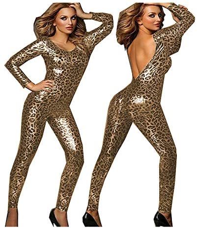 4 Color Backless Leopard Jumpsuit Women Novelty Cat Cosplay Costume