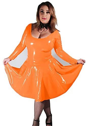 23 Colors Long Sleeve PVC A-line Dress Ladies Sexy Dancing Party Low Cut Dress