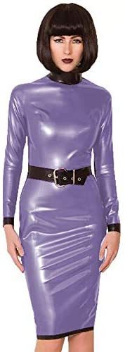 24 Colors Women Back Zipper PVC Dress with Belt Patchwork Color Long Club Dress