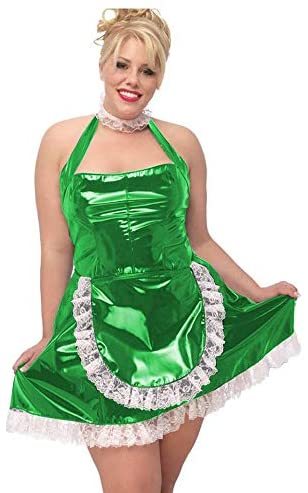 Plus Size Halter Sleeveless Maid Mini Dress Women PVC Sweet Dress+Lace Necklace