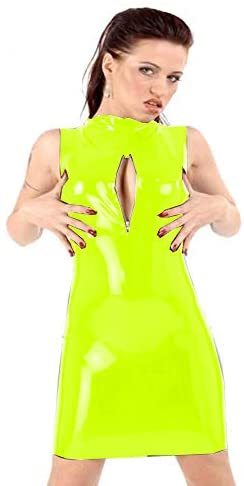 Plus Size Lady PVC Mini Dress Zipper Open Bust Dress Sexy Sleeveless Slim Dress