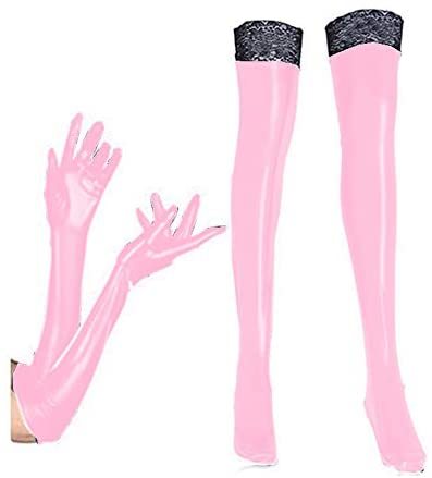 Plus Size 2PCS Cosplay Set Metallic Long Gloves Lace Edge Stockings