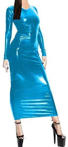 21 Colors Women Long Sleeve Slim Dress Shiny Stretchy Maxi Dress