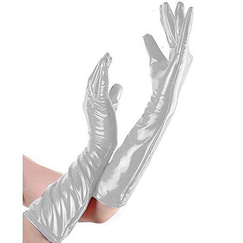 Five Fingers Metallic Long Gloves Women Novelty Elbow Length Gloves
