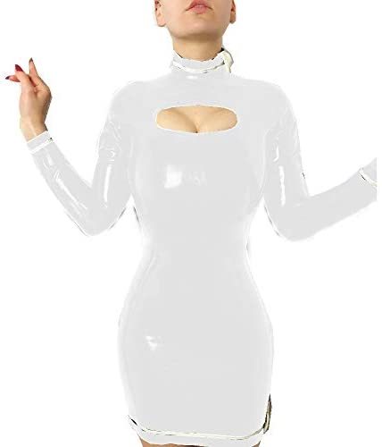 11 Colors PVC Long Sleeve Mini Dress White Striped Patchwork Dress