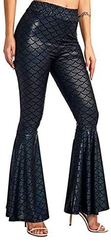 12 Colors Fashion Lady Laser Flare Pants Fish Scales Print Trousers