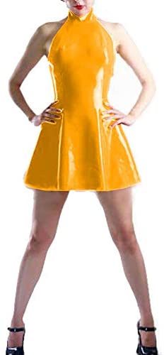 12 Colors PVC A-Line Mini Dress Sexy Sleeveless Halter Skater Dress