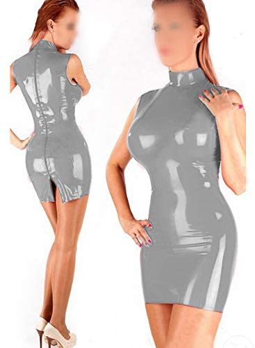 Plus Size Sleeveless Pencil Mini Dress Women PVC Back Zipper Dress