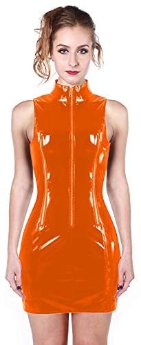 PVC Glossy Three Zippers Sleeveless Mini Dress Women Skinny Vestido
