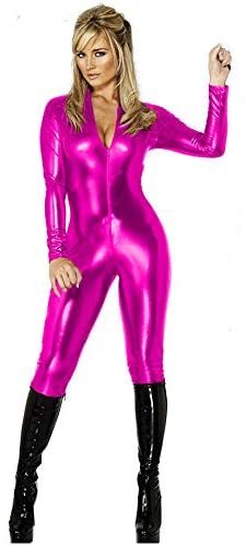 6XL Faux Leather Catsuit Women Metallic Stretchy Catwoman Jumpsuit