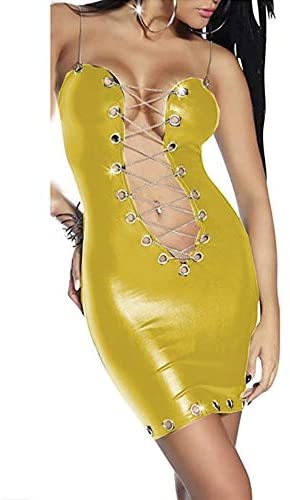 Plus Size Charming Chain Spaghetti Strap Mini Dress Women Sexy Deep V-Neck Dress