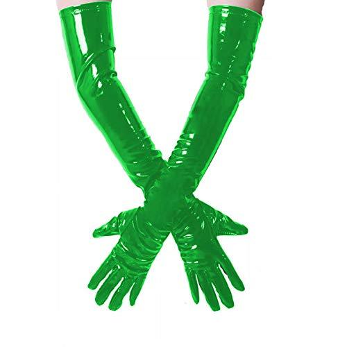 Women PVC Look Glossy Five Fingers Gloves Shiny Arm Length Gloves