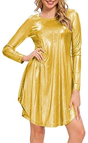 Plus Size Metallic O-Neck Party Dress Women Irregular Loose Dress