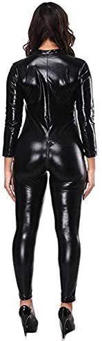 Women Ladies Plus Size Bodysuit Faux Leather Catsuit Double Zipper Catsuit Teddy Clubwear Jumpsuit