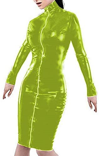 17 Colors Full Zipper Knee Length Dress Glitter Turtleneck Clubwear