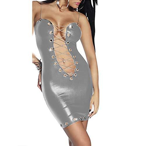 Plus Size Charming Chain Spaghetti Strap Mini Dress Women Sexy Deep V-Neck Dress