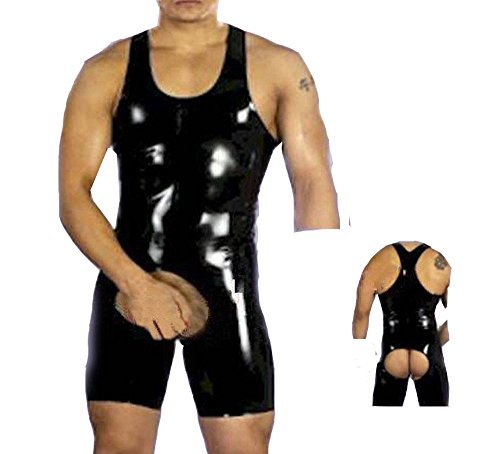 Men's Leather Lingerie Black PVC Cat Suit Open Crotch Leather Wrestling Catsuit Various Sizes
