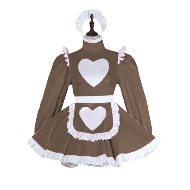 23 Colors Ladies Long Sleeve A-line Mini Dress Sweet Maid Pleated Dress Housekeeper Cosplay Costume With Heart Pattern Apron