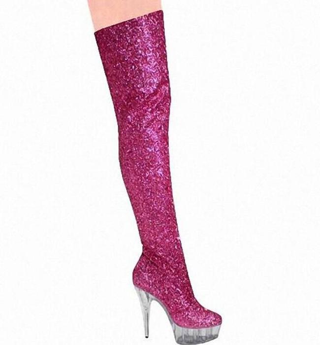 8 Colors Fashion Glitter Shiny Long Boots Women Sexy  Over The Knee High Boots Bling High Heels Night Club Party Dancing Shoes