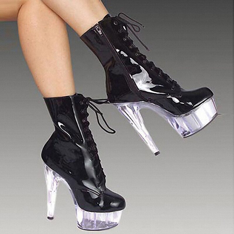 Fashion Ladies Cross-tied Short Boots Sexy PU Leather Ankle Boots High  Heels Motorcycle Boots Fetish