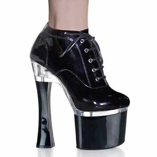 New Design Sexy Women Glossy Imitation Leather Ankle Boots Lacing High Heels Thick Platform Boots Stylish Nightclub Stage Shoes