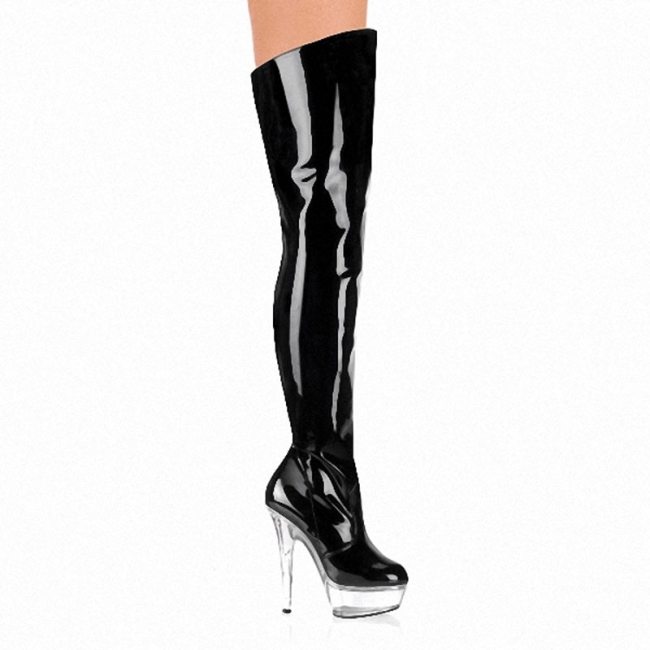Black Red Pink Shiny High Heels Crystal Platform Long Boots Women Autumn Winter Over The Knee Boots Sexy Cosplay Knight Boots