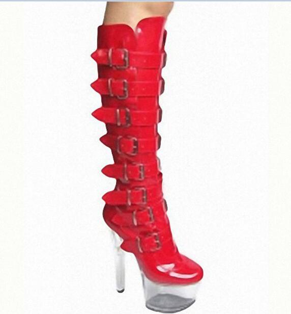 High Quality Women Faux Leather High-heeled Boots Ladies Platform Pumps Boots Fashion Buckle Zipper Botas Sexy Night Clubwear