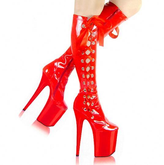 2 Colors Extreme High Stiletto Boots Women Sexy Long Boots Lace Up Zipper Shoes Fashion Dancer Clubbing Party High Heels