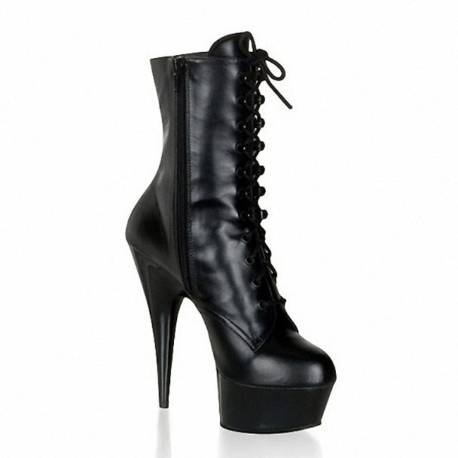 Fashion Ladies Cross-tied Short Boots Sexy PU Leather Ankle Boots High Heels Motorcycle Boots Fetish Party Strappy Shoes