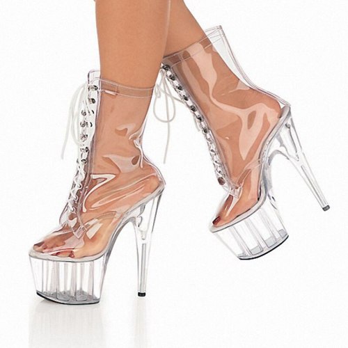Newest Women Novelty Transparent Ankle Boots Thick  Platform Pump Boots Cross-tied High Heels Boots Fashion Show Streetwear