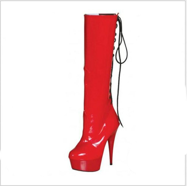 Black Red White Women High Platform Boots Fetish Cross-tied Back High Heels Boots Fashion Rider Halloween Party Cosplay Shoes