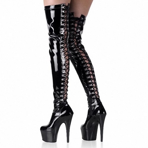 Size 35-46  Women Over The Knee Boots Sexy Back Lace Up Hollow Out Long Boots High Heels Platform Boots Pole Dancing Stage Shoes