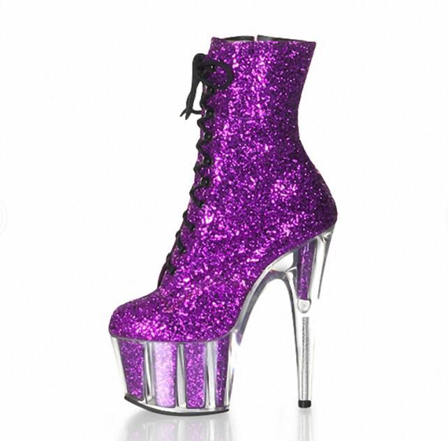 Colorful Women Stiletto Heels Short Boots Shining High Platform Crystal Heels Ankle Boots Sexy Night Club Dancing Party Shoes