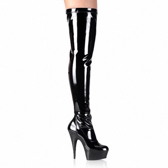 Black White PU Leather Platform Over The Knee Boots Fashion Women High Heels Long Boots Halloween Party Cosplay Accessory
