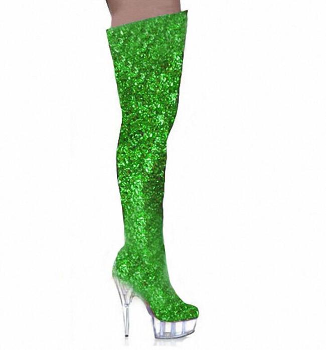 8 Colors Fashion Glitter Shiny Long Boots Women Sexy  Over The Knee High Boots Bling High Heels Night Club Party Dancing Shoes