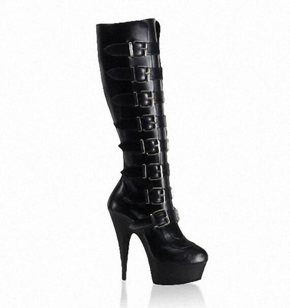 High Quality Women Faux Leather High-heeled Boots Ladies Platform Pumps Boots Fashion Buckle Zipper Botas Sexy Night Clubwear