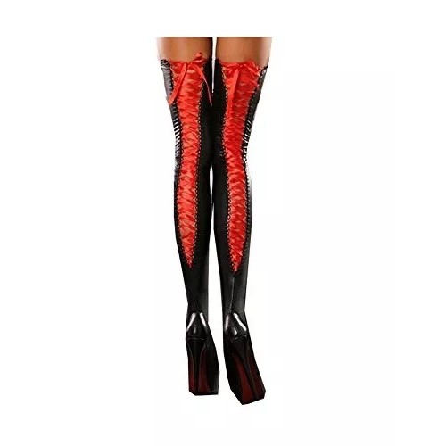3 Colors Sexy Women's Faux Leather Thigh Highs Stockings Lace-up Back