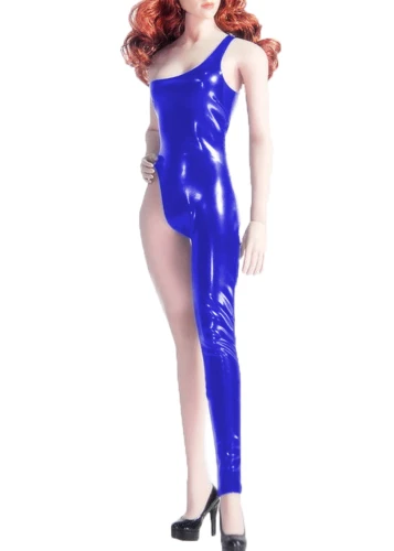 One Shouler One Legged Jumpsuit PVC One Piece Outfits Going Out Party Club Wet look overalls for vinyl costume bodycon  jumpsuit