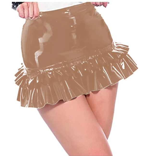 Sexy pink Mini Skirts Ladies Leather Party Clubwear PVC Leather Pole Dance Sexy Costumes Pencil  punk pleated Ruffles mini skirt