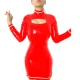 Plus Size Clubwear Women Turtleneck PVC mini dress Casual Slim Bodycon Dress with White Bow Vinyl Gothic Dress Gay Crossdress