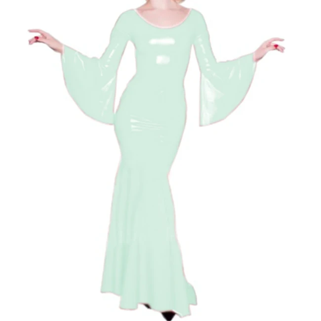 Long Sleeve PVC Mermaid Dress Women Sexy  Long Dress Vintage Party Performance Party  Mopping Skirt Halloween Dress