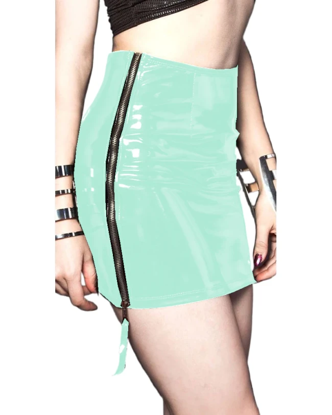 Elegant Skirt Women Faux Leather Pencil Skirts PVC Slim Split Zipper Mini Skirt Gothic Nightclub Club Pole Dance Skirt