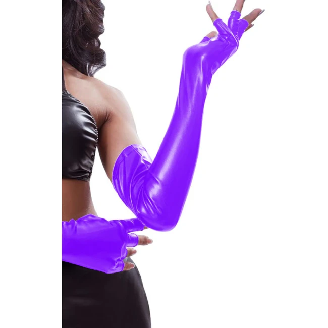 sexy faux pvc leather fingerless glove lady's club performance formal party patent leather long glove Fashion Gym Hip Hop Gloves