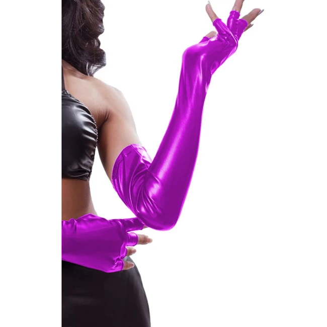 sexy faux pvc leather fingerless glove lady's club performance formal party patent leather long glove Fashion Gym Hip Hop Gloves