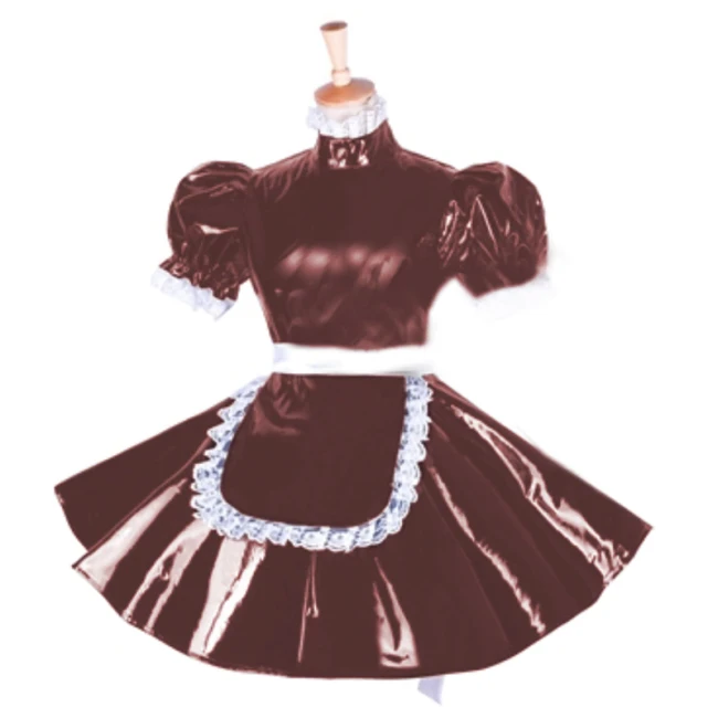 maid pvc lockable dress Uniform cosplay costume Tailor-made Sexy Cute Maid Dress Cosplay Anime Uniform Temptation Sissy Suit 7XL