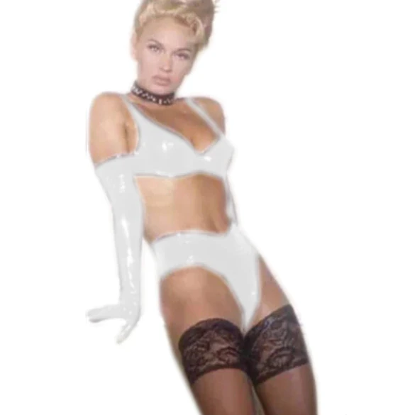 Women Sexy Pole Dance PVC Bikini Set Plus Size Vinyl Lingerie Set Halloween Costume Bikini + Pant + Gloves 7XL Costume